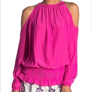 Ramy Brook Pink Lauren Cold Shoulder Smocked Top S